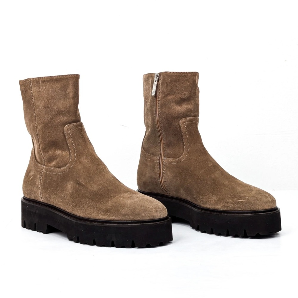 Aquatalia Taupe Suede Platform Ankle Boots